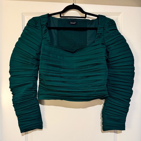 NEW Kourt Anastasia Ruched Pleated Blouse Crop Reformation Green Size XXL NWOT - Picture 4 of 8